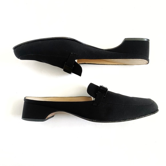 SALVATORE FERRAGAMO black fabric buckle strap detail slip on mules loafer - Picture 3 of 13